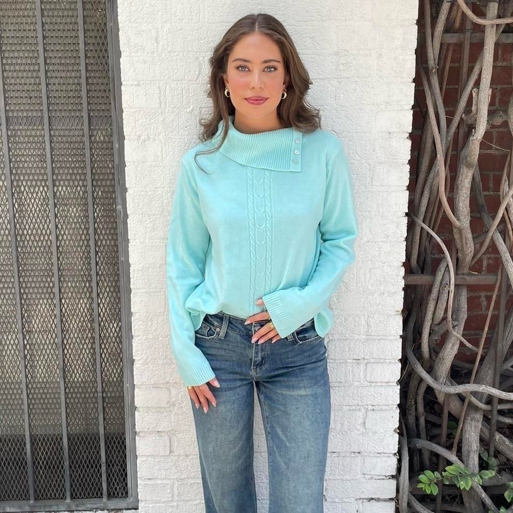 Vtg y2k light blue white stag mock neck sweater sz XL